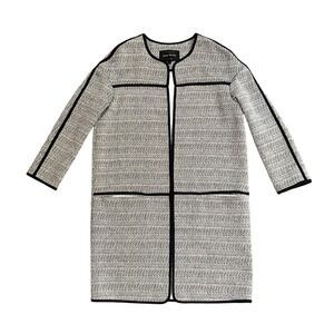 River‎ Island Structured Long Open Front Coat Black Trim Womens Size 6 Career